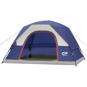 CAMPROS CP Camping Tent 2-4 Person, Waterproof Windproof Double Layer Dome Tent, Easy Setup with Large Mesh Windows & Wide Door for Outdoor Camping Backyard