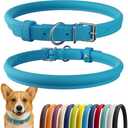 CollarDirect Rolled Leather Dog Collar, Soft Padded Round Puppy Collar, Handmade Genuine Leather Collar Dog Small Large Cat Collars  (11-14 Inch, Light Blue)
