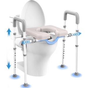 Male-Friendly Raised Toilet Seat with Handles, Adjustable Width Toilet Seat Riser for Seniors, 400LBS Handicap Toilet Seat for Elderly, Elevated Toilet Riser, Fits Any Toilets