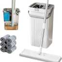 Mop and Bucket Set, Flat Mop and Bucket System with Wringer, Automatic Separates Dirty and Clean Water Include 6 Reusable Microfiber Mops for Floor Cleaning