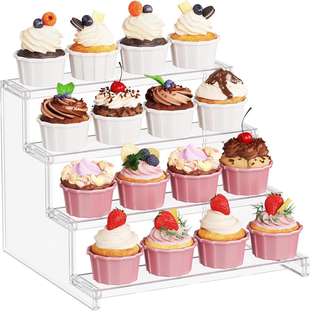Lifewit 4 Tier Clear Cupcake Stand, 12 Inch Display Shelf for Cupcake, Desserts, Figurines, Perfumes, Display Risers Stand for Holiday, Birthday, Wedding Party Decor, 1-Pack