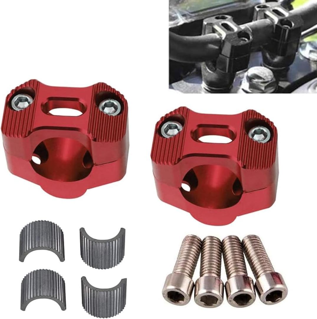 Universal Motorcycle 7/8" 1 1/8" 22MM 28MM CNC Aluminum Handlebar Handle Risers Adjustable Fat Bar Adapter Mount Clamps Universal For EXC KLX KXF YZF CRF XR SX SXF XCW WR YZ Dirt Pit Bike (Red)