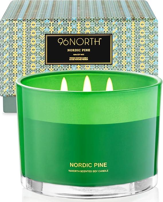 Glowence Luxury Pine Scented Candle  Housewarming Christmas Candle for Home  Elegant Gift for Women & Men  Large 3 Wick Jar Candle  100% Natural Soy Wax  Up to 40 Hours Burning Time