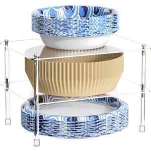 Acrylic Paper Plate and Bowl Dispenser, Space-Saving Disposable Plastic, Foam, Paper Plates & Bowls Organizer and Air Fryer Liners Storage Holder for Cabinet, Countertop, Shelf (Clear)