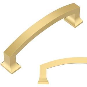 Amerdeco 5 Pack Brushed Gold 4 Inch(102mm) Hole Centers Kitchen Cabinet Pulls Cabinet Hardware Kitchen Handles for Cabinets Cupboard Handles Drawer Pulls