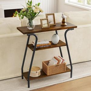 FAVOOSTY Console Table for Entryway, 3 Tier Narrow Entryway Table Open Shelves, Industrial Farmhouse Sofa Table for Hallway, Kitchen, Living Room and Bedroom, Furniture Decorative,Rustic Brown