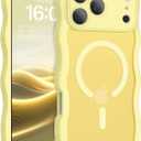 BENTOBEN Magnetic for iPhone 17 Pro Max Case, Cute Wavy [Full Camera Protection][Compatible with MagSafe] Matte Anti-Slip Bumper Women Men Boys Protective Cover for 17 ProMax 6.9", Yellow