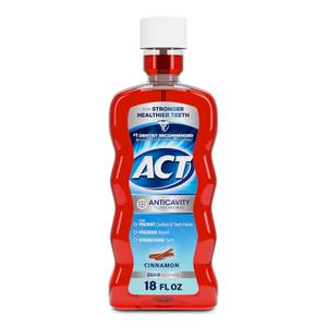 ACT Anticavity Zero Alcohol Fluoride Mouthwash 18 fl. oz., With Accurate Dosing Cup, Cinnamon (Pack of 2)