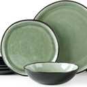 AmorArc Ceramic Dinnerware Sets,Handmade Reactive Glaze Stoneware Plates and Bowls Set,Highly Chip and Crack Resistant | Dishwasher & Microwave Safe Dishes Set,Service for 4 (12pc) (Matte Olive Green)