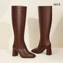 IDIFU IN3 Knee High Boots for Women Square Toe GoGo Chunky High Heeled Tall Long Fall Boot with Side Zipper Dress Comfortable Fashion Pull On Small Thick Heel Boots (9.5)