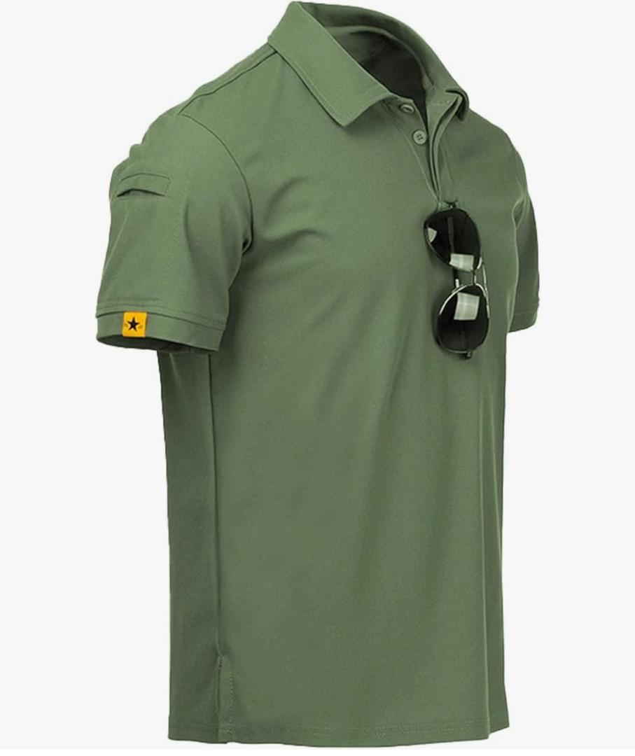 ZITY Mens Polo Shirt Short Sleeve Sports Tactical T-Shirt Athletic Golf Polos Daily Casual Stylish Collared Shirts for Men, Green, Size L