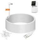 weishan 50ft Power Extension Cable Compatible with Wyze Cam Pan v3 Security Camera - 15m Long Flat USB to Micro USB L-Shaped 90 Degree Charging Cord, White
