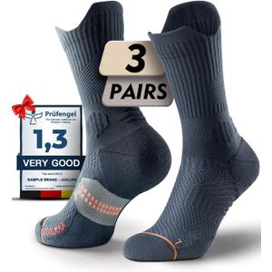 Bamboo Viscose Coolmax Crew Compression Running Socks Athletic Hiking Workout Moisture Wicking Anti-Blister (Large, Charcoal)
