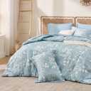 Bedsure Sky Blue King Comforter Set - 7 Pieces Floral Bedding Sets, King Bed in a Bag with Reversible Botanical Flowers Comforter, Sheets, Pillowcases & Shams