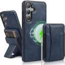 DREAMME for Samsung Galaxy S25 Wallet Case with Magnetic Card Holder, RFID Blocking Magsafe 2 in 1 Detachable Kickstand Shockproof Case for S25 (6.2"), Dark Blue