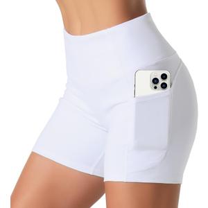 Dragon Fit High Waist Yoga Shorts for Women with 2 Side Pockets Tummy Control Running Home Workout Shorts(Small, White)