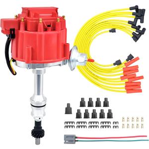 MAS Performance HEI Ignition Distributor w/Cap & Rotor and Spark plug Wire set Compatible with Ford 351 400 460 HEI 65000 Volt Coil KA-1046013 PE332U JM6506BL 351CBLHEI0(Red HEI Kit)