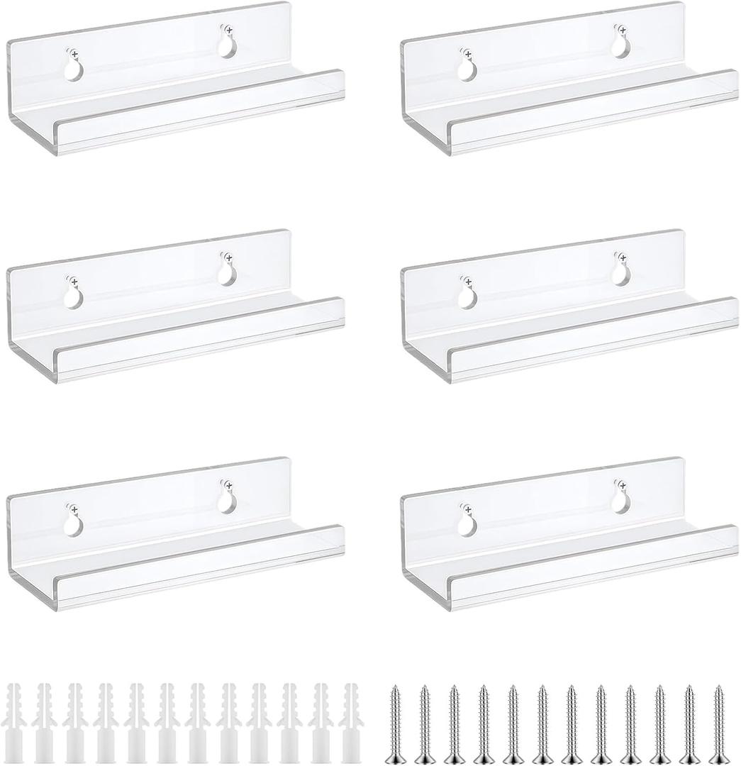 6 Pcs Clear Vinyl Record Display Shelf Wall Mount, Acrylic Vinyl Display Shelf, 4 Inch Album CD Hanger Floating Holders for Home Office