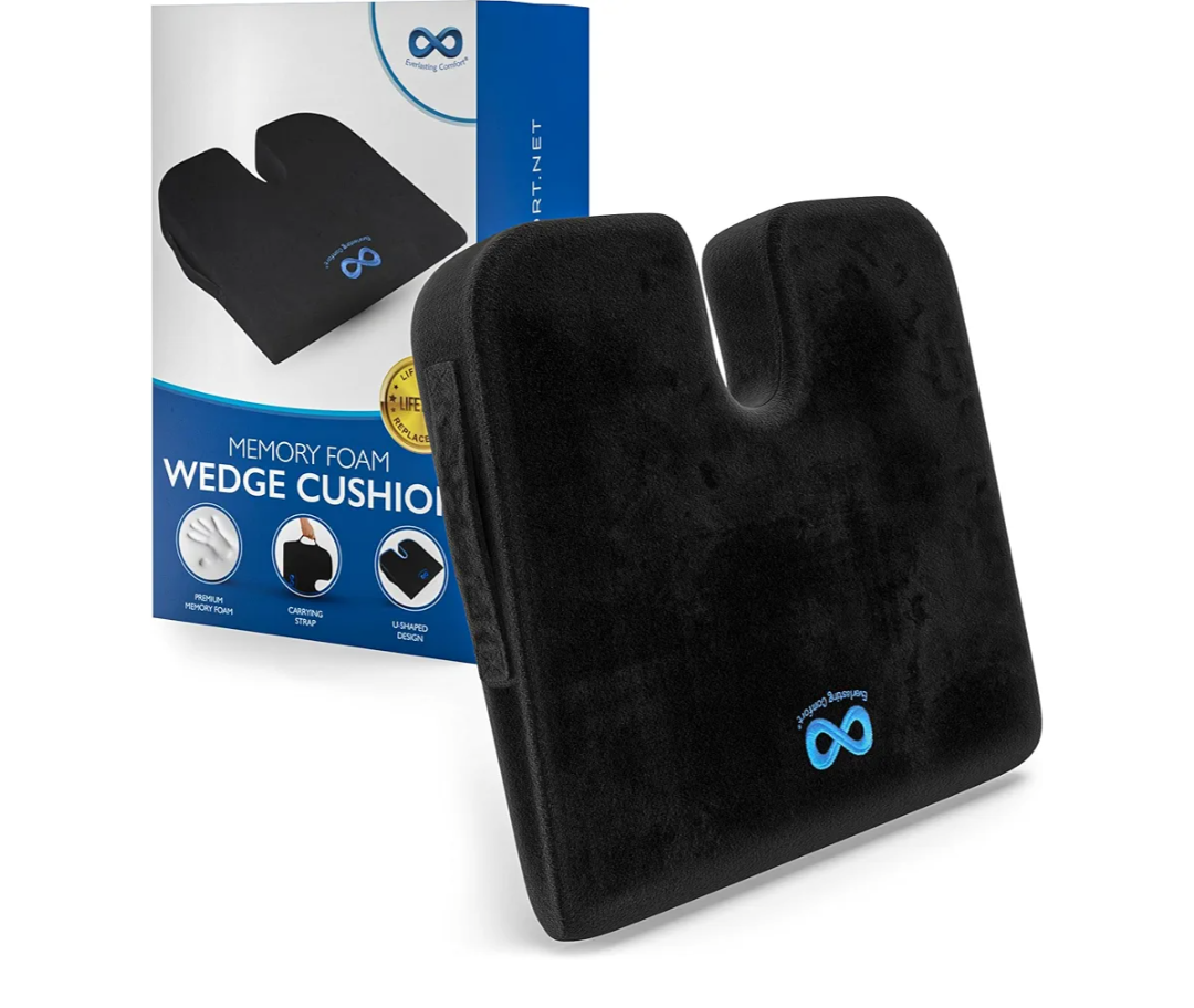 Everlasting Comfort Car Seat Cushion for Driving - Wedge Car Cushion for Office, Travel, Gaming Chair Memory Foam Driver Booster for Short People, Non-Slip, Washable Cover, Back & Sciatica Relief