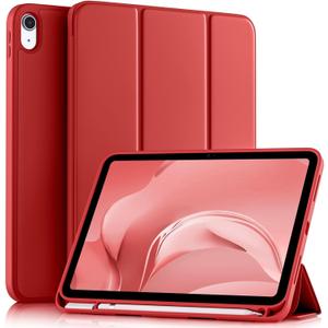 Akkerds Compatible with iPad (A16) 11th Generation Case 11 Inch 2025, for iPad 10th Generation Case 10.9 Inch 2022 with Pencil Holder, Slim Trifold Stand Protective Cover with Soft TPU Back, Red