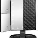 Deweisn Trifold Lighted Vanity Makeup Mirror with 21 LEDs Lights,1x/2x/3x Magnification and Touch Screen Dimming,Two Power Supplies Makeup Mirror, Gift for Women (Black)