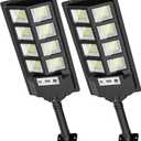 Solar Lights Outdoor Waterproof 6500K 12000LM LED Solar Street Lights, Wide Angle Solar Flood Lights with Motion Sensor and Romote Control for Outside Yard Parking lot etc (2 Pack)