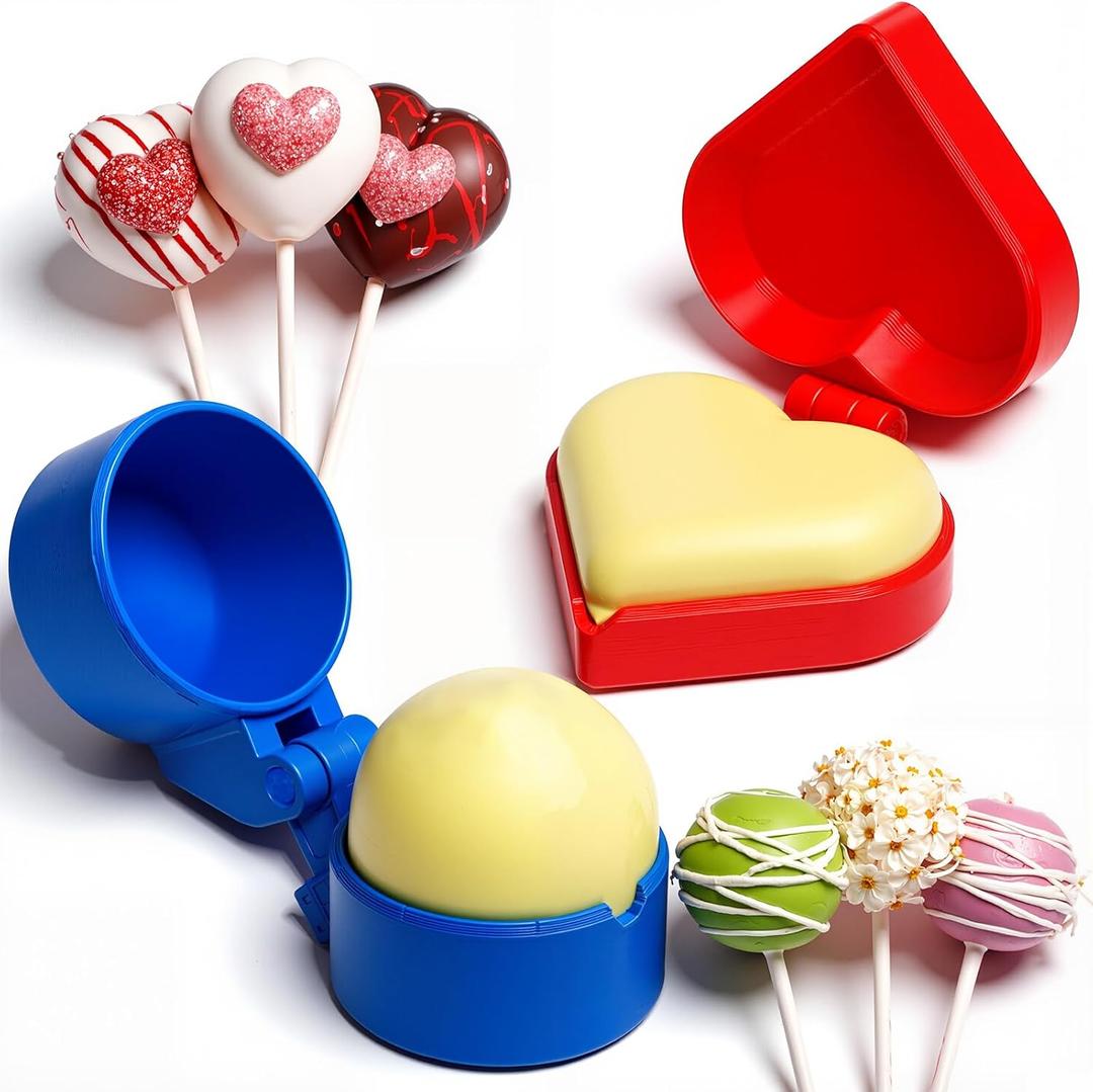 2 Pcs Round and Heart Cake Pop Mold Press Set, Valentine's Day Sphere and Heart Cake Pop Cutter and Pusher, Baking Tools Accessories for Home Baking, Birthday Parties, Wedding Desserts