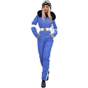 Zwurew Womens Winter Ski Suit Outdoor Sports Waterproof Snowsuit Fur Collar Ski Jumpsuit Coat (Large, 02 Royal Blue)