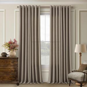 Taupe Brown 105 Inch Curtains Neutral Linen Semi Sheer Bronze Grommet Non-See-Through Drapes Farmhouse Boho Shabby Chic Window Floor To Ceiling Curtains 105 Inches Long 2 Panels Set for Living Room