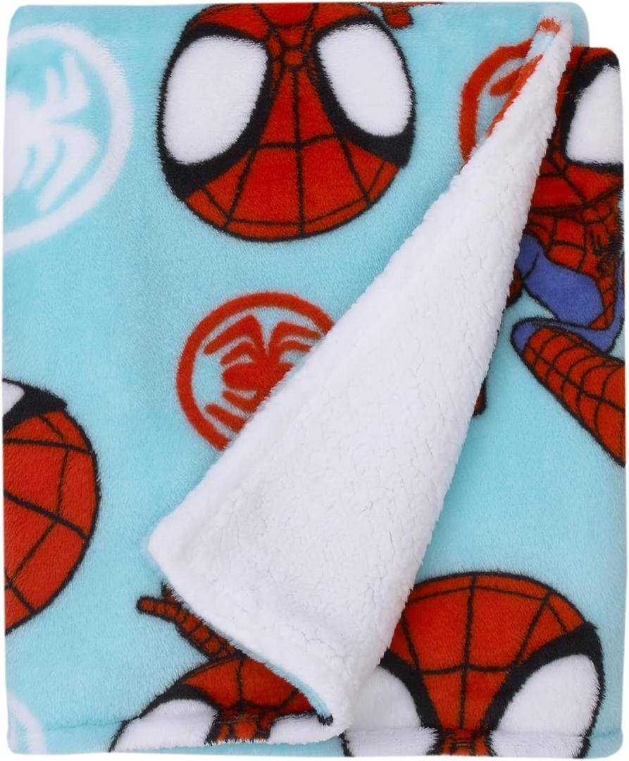 Marvel Spidey Light Blue, Red and White Super Soft Sherpa Toddler Blanket