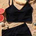 CRZ YOGA V Shaped Longline Bikini Tops for Women - Padded Cropped Adjustable Spaghetti Straps Swimsuit Athletic Bathing Suit (Black, M)