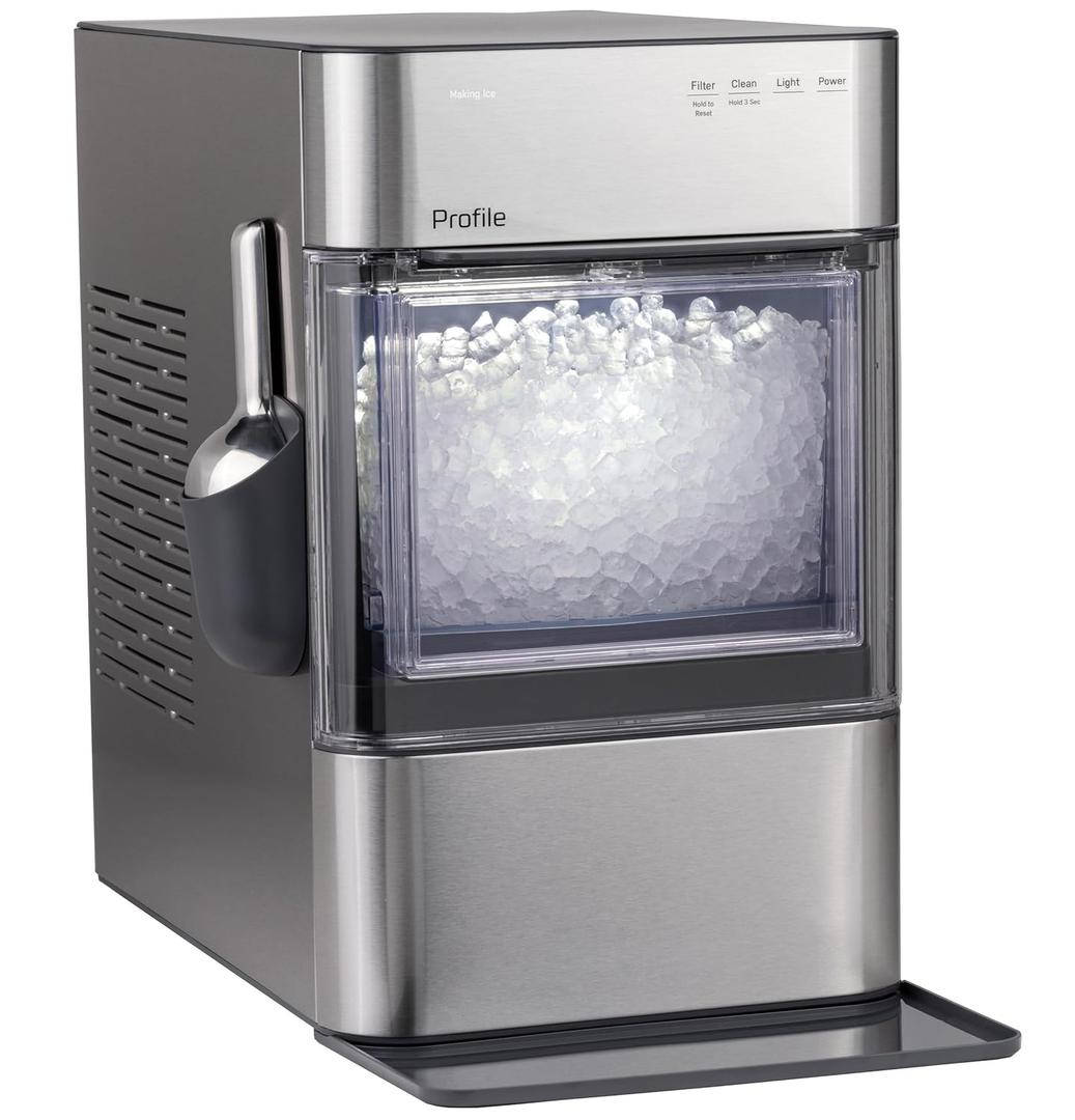 GE Profile Opal 2.0 Ultra Nugget Ice Maker with Scale Inhibiting Filter, Scoop Included, 38 lbs in 24 Hours, Pellet Ice Machine with WiFi & Smart Connected, Stainless Steel
