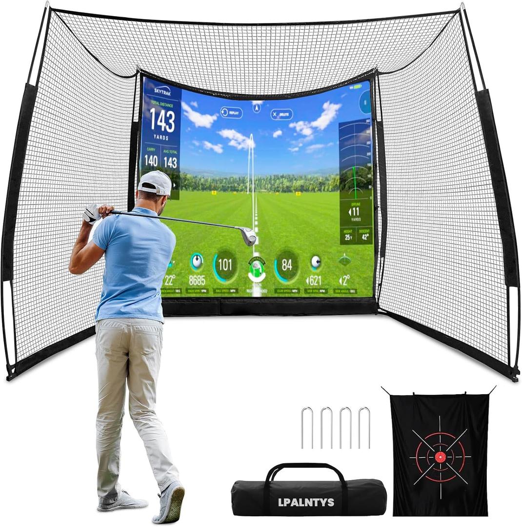 Golf Simulators for Home,11 * 8FT Golf Net with Simulator Impact Screen and Target Cloth, Portable Heavy Duty Golf Hitting Net for Outdoor Indoor with 1,500 Actual Impact Tests