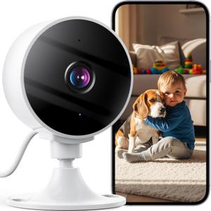 2K Wireless Cameras for Home Security Camera, Pet Camera Indoor with Phone App, Night Vision, Motion Alert, 24/7 SD&Cloud Record, Two-Way Audio, Security Camera Indoor Works with Alexa&Google (1 Pack, White)