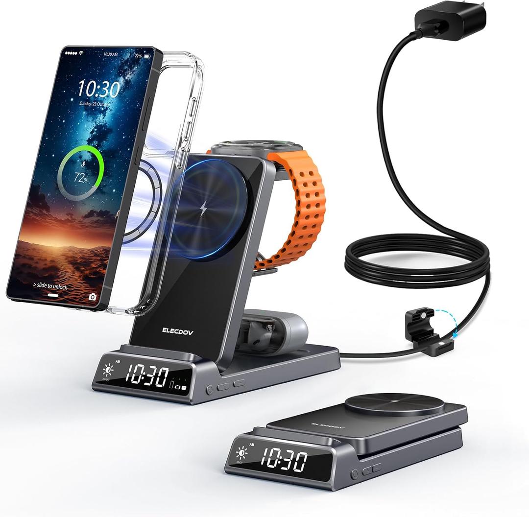 Magnetic Wireless Charger for Samsung, 3 in 1 Android Charging Station for Samsung Galaxy S26 Ultra/S25 Ultra/Z Fold/Flip 7, Foldable Charger for Samsung Galaxy Watch Ultra/8/7/Galaxy Buds4 Pro (Gray)