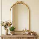 Gold Arch Bow Mirror, 25"x16" Vintage Mirror with Metal Frame