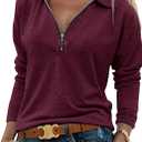 Halife Women's Collared Long Sleeve Shirts Business Casual Dressy Blouse Shirt Tunic Half Zip V Neck Work Tops Blouses, L