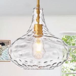 CATINER 11" Clear Glass Pendant Light Large Hand-Blown Glass Shade with Hammered Texture and Gold Finish, Adjustable Ceiling Hanging Light for Kitchen Island, Dining Room, Hallway, Living Room, 12inch