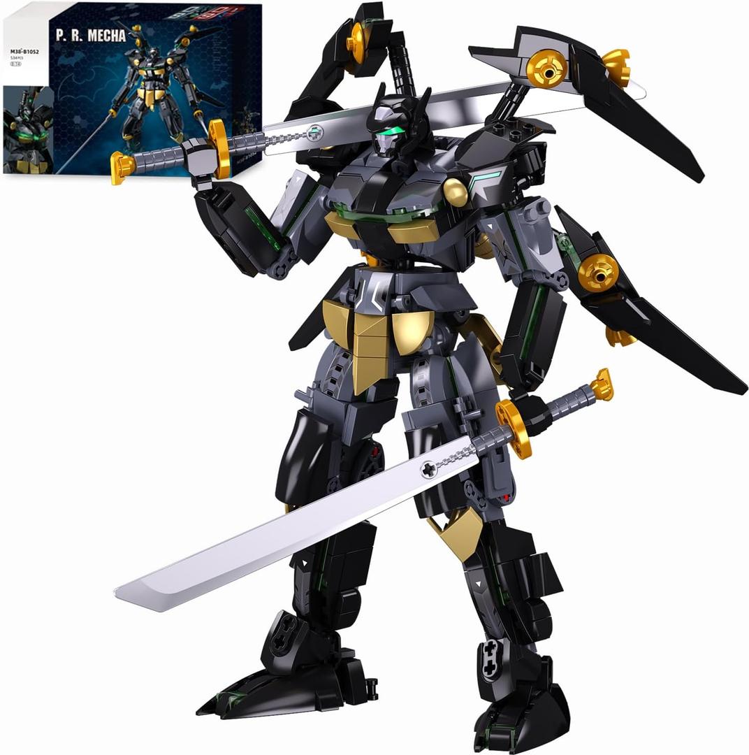 Mech Building Sets, Black Robot Mecha Building Kit with Two Knife, Collectible Gift for Teens Boys 8+, Compatible with Lego Mech Set, 534 PCS