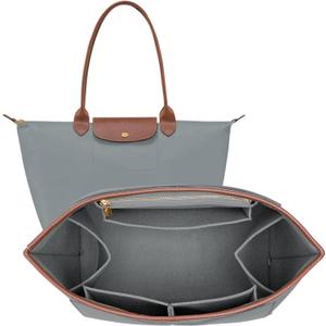 DOIAPUOS Felt Purse Organizer Insert for Longchamp Le Pliage M Bag Handbag Leather edge Longchamp Organizer Insert (Light Gray, Medium)