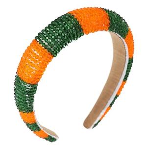 Gmmidea Beaded Rhinestone Headband for Women Girls Fashion Sparkly Crystal Headband Bling Thick Padded Hairband Fancy Jeweled Head Band Festival Hair Accessories C-(Orange& Green)
