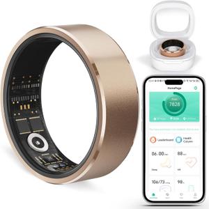 Smart Ring Fitness Tracker Ring for Men and Women - Health Heart Rate Ring with Activity Tracker, Sleep Monitor and Oximeter, No Subscription Fee, Remote Photography, IP68 Waterproof (Rose Gold, 12#)