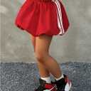 Girl's Striped A Line Bubble Skirts Elastic Waist Y2K Puffy Summer Mini Skirt (Red)