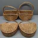 4 Pcs Wicker Flower Girl Baskets Wedding Flower Girl Baskets with Handle Half Moon Hand Woven Eggs Candy Storage Basket for Wedding Picnic Garden Storage Home Decor (Light Color)