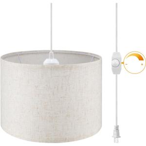 WimiSom Plug in Pendant Light,15 FT Hanging Lamp with Plug in Cord, Dimmable Switch, Pendant Lighting with Fabric Shade, Hanging Light Fixture for Living Room, Bedroom, Dining Room, Kitchen