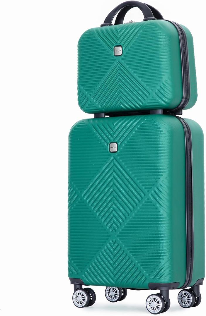 Tripcomp 2 Piece Carry on Luggage Set, Airline Approved 20 Inch Luggage with Cosmetic Case HardShell Suitcase with Spinner Wheels, Lightweight Durable Hardside Suitcases Set, Dark Green