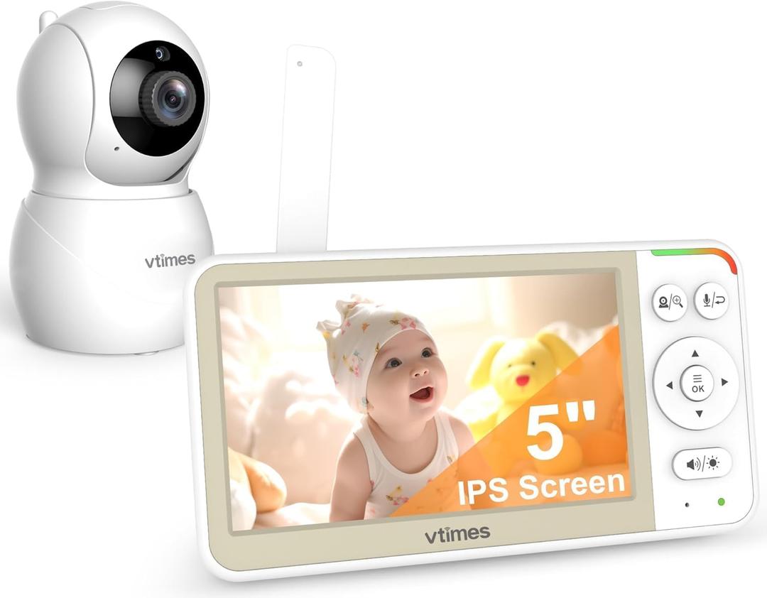 5'' Screen Video Baby Monitor with Camera and Audio, 32-Hour Battery, Baby Monitor No WiFi Remote Pan-Tilt-Zoom VOX, Two-Way Talk Night Vision Temperature Display Alarm 8 Lullabies and 1000ft