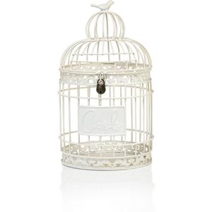 Red Co. 9.5 Dia Round Decorative Rustic Lockable Metal Birdcage Wedding Card Holder, White