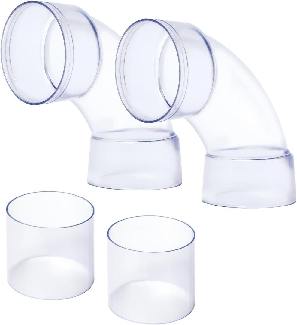 POWERTEC 70309-P2 4 Inch ID 90 Degree Elbow for 4" OD Dust Collection Pipes, Adapters and Fittings with Splice for 4 Inch ID Dust Collection Hose Connector (Clear), 2 Sets