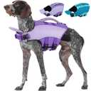 Kuoser Dog Life Jacket, Front Float Dog Life Vest for Swimming Boating, Reflective Pet Swim Suit with Rescue Handle & D-Ring & Chin Float for Small Medium Large Dogs, Purple 2XL